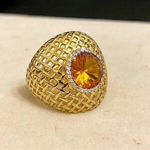 Sterling Silver Citrine Gold Wash Chuck Clemency Ring Size 8